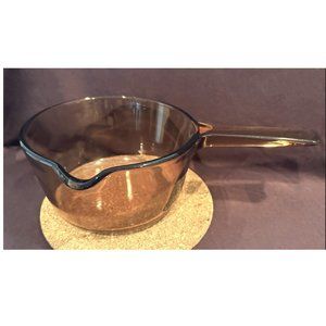 Vision Corning Ware Vintage Amber Saucepan Pot w/Pour Spout  No Lid Made In USA